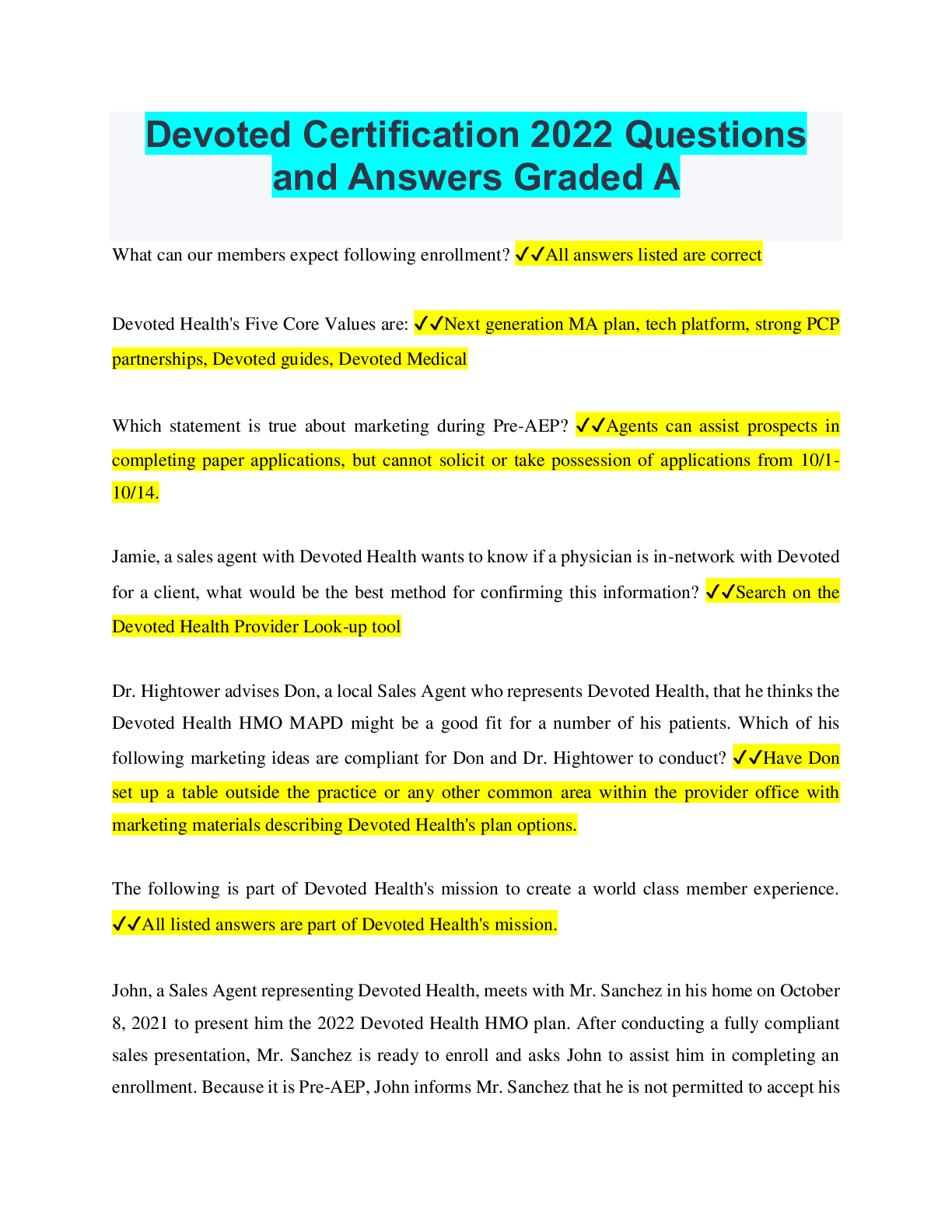 Preview image for Devoted Certification 2022 Questions and Answers Graded A